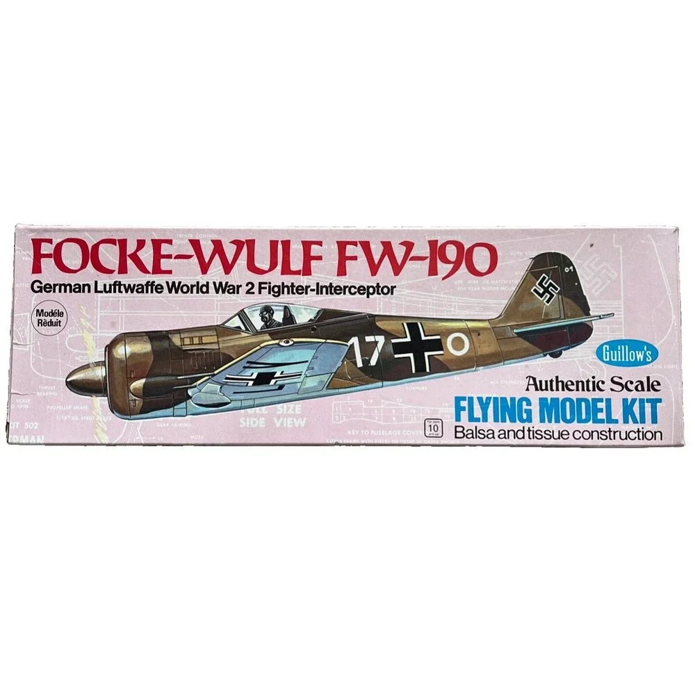 NOS Guillow's 1976 Flying Model Airplane Kit 502 Focke-Wulf FW-190 WW2 Fighter